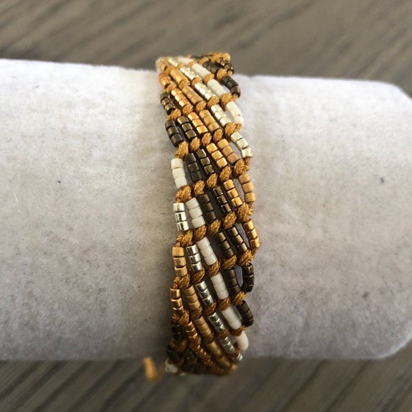 New Auth Chan Luu Gold Mix Seed Bead Pull Tie Brac - Picture 1 of 5